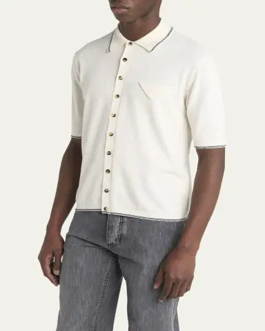Bottega Veneta Men's Stripe Intarsia Knit Polo Shirt | Thumbnail 4 Bottega Veneta Men's Stripe Intarsia Knit Polo Shirt | Thumbnail 4