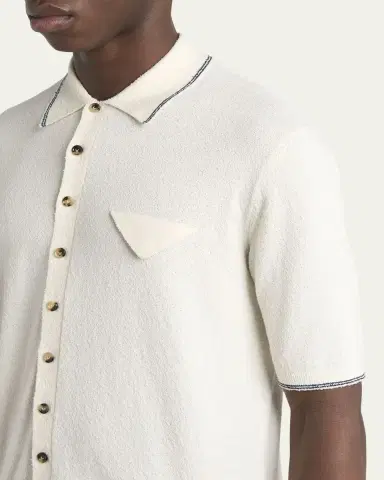 Bottega Veneta Men's Stripe Intarsia Knit Polo Shirt | Thumbnail 5 Bottega Veneta Men's Stripe Intarsia Knit Polo Shirt | Thumbnail 5