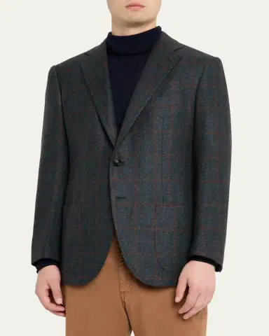 Cesare Attolini Men's Plaid Cashmere Two-Button Jacket | Thumbnail 4 Cesare Attolini Men's Plaid Cashmere Two-Button Jacket | Thumbnail 4