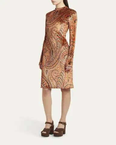 Etro Long-Sleeve Velvet Paisley Dress | Thumbnail 2 Etro Long-Sleeve Velvet Paisley Dress | Thumbnail 2