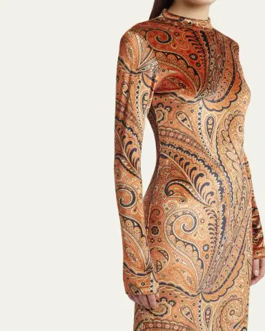 Etro Long-Sleeve Velvet Paisley Dress | Thumbnail 5 Etro Long-Sleeve Velvet Paisley Dress | Thumbnail 5