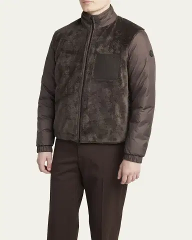Moncler Men's Edit Dark Brown Teddy Fleece and Padded Reversible Livra Jacket | Thumbnail 4 Moncler Men's Edit Dark Brown Teddy Fleece and Padded Reversible Livra Jacket | Thumbnail 4