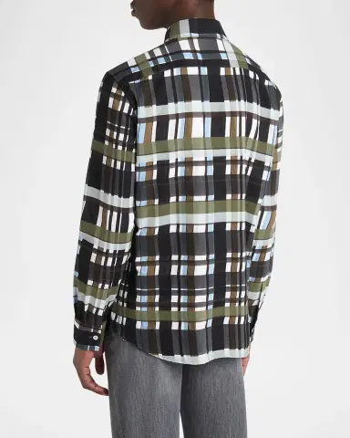 Bottega Veneta Men's Cotton Jumbo Plaid Casual Button-Down Shirt | Thumbnail 2 Bottega Veneta Men's Cotton Jumbo Plaid Casual Button-Down Shirt | Thumbnail 2