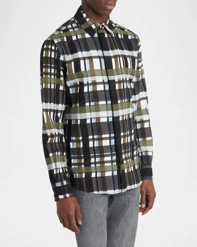 Bottega Veneta Men's Cotton Jumbo Plaid Casual Button-Down Shirt | Thumbnail 3 Bottega Veneta Men's Cotton Jumbo Plaid Casual Button-Down Shirt | Thumbnail 3