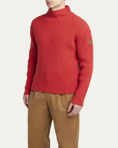 Moncler Men's Sleeve-Logo Ribbed Turtleneck Sweater | Thumbnail 4 Moncler Men's Sleeve-Logo Ribbed Turtleneck Sweater | Thumbnail 4