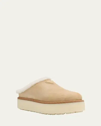 Prada Suede Shearling Cozy Platform Mules | Thumbnail 3 Prada Suede Shearling Cozy Platform Mules | Thumbnail 3