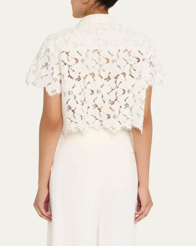 Simkhai Marjorie Short-Sleeve Lace Camp Shirt | Thumbnail 3 Simkhai Marjorie Short-Sleeve Lace Camp Shirt | Thumbnail 3