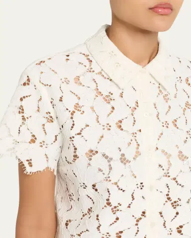 Simkhai Marjorie Short-Sleeve Lace Camp Shirt | Thumbnail 5 Simkhai Marjorie Short-Sleeve Lace Camp Shirt | Thumbnail 5