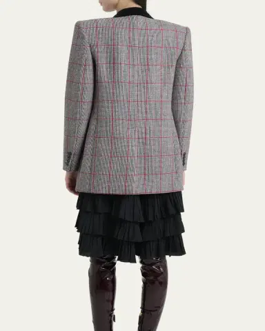 Chloé Check Wool Velvet-Trim Double-Breasted Jacket | Thumbnail 3 Chloé Check Wool Velvet-Trim Double-Breasted Jacket | Thumbnail 3
