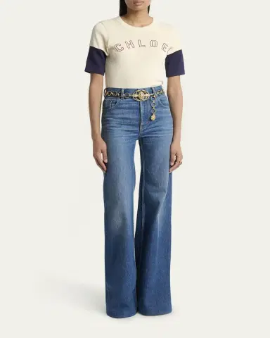 Chloé Logo Embroidered Heavy Cotton Wool T-Shirt | Thumbnail 2 Chloé Logo Embroidered Heavy Cotton Wool T-Shirt | Thumbnail 2