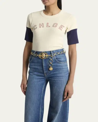 Chloé Logo Embroidered Heavy Cotton Wool T-Shirt | Thumbnail 4 Chloé Logo Embroidered Heavy Cotton Wool T-Shirt | Thumbnail 4