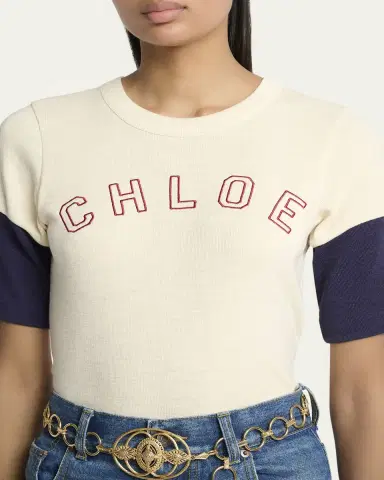 Chloé Logo Embroidered Heavy Cotton Wool T-Shirt | Thumbnail 5 Chloé Logo Embroidered Heavy Cotton Wool T-Shirt | Thumbnail 5