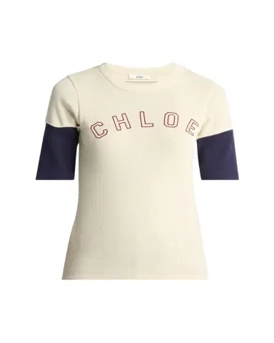 Chloé Logo Embroidered Heavy Cotton Wool T-Shirt | Thumbnail 1 Chloé Logo Embroidered Heavy Cotton Wool T-Shirt | Thumbnail 1