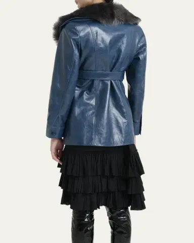 Chloé Lamb Shearling Collar Shiny Leather Short Wrap Coat | Thumbnail 2 Chloé Lamb Shearling Collar Shiny Leather Short Wrap Coat | Thumbnail 2