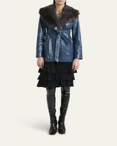 Chloé Lamb Shearling Collar Shiny Leather Short Wrap Coat | Thumbnail 4 Chloé Lamb Shearling Collar Shiny Leather Short Wrap Coat | Thumbnail 4