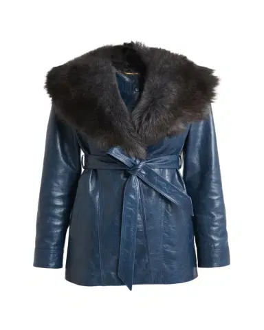 Chloé Lamb Shearling Collar Shiny Leather Short Wrap Coat | Thumbnail 1 Chloé Lamb Shearling Collar Shiny Leather Short Wrap Coat | Thumbnail 1