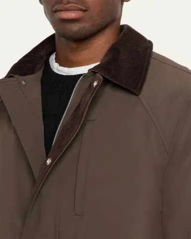 Brunello Cucinelli Men's Nylon Corduroy-Collar Full-Zip Jacket | Thumbnail 5 Brunello Cucinelli Men's Nylon Corduroy-Collar Full-Zip Jacket | Thumbnail 5