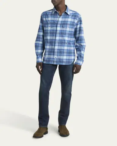 TOM FORD Men's Defused Check Slim Fit Western Shirt | Thumbnail 2 TOM FORD Men's Defused Check Slim Fit Western Shirt | Thumbnail 2