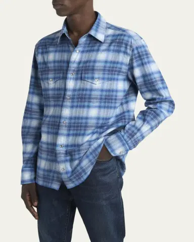 TOM FORD Men's Defused Check Slim Fit Western Shirt | Thumbnail 4 TOM FORD Men's Defused Check Slim Fit Western Shirt | Thumbnail 4