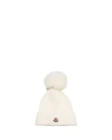 Moncler Wool Beanie with Faux Fur Pom | Thumbnail 1 Moncler Wool Beanie with Faux Fur Pom | Thumbnail 1