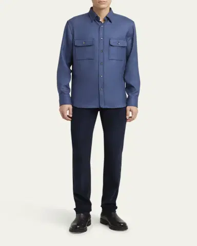 Brioni Men's Wool Twill Double-Pocket Military Shirt | Thumbnail 2 Brioni Men's Wool Twill Double-Pocket Military Shirt | Thumbnail 2