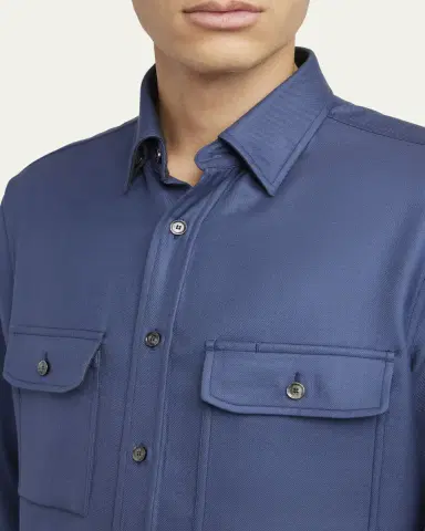 Brioni Men's Wool Twill Double-Pocket Military Shirt | Thumbnail 5 Brioni Men's Wool Twill Double-Pocket Military Shirt | Thumbnail 5