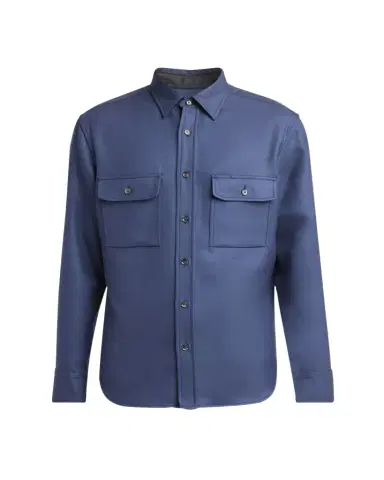 Brioni Men's Wool Twill Double-Pocket Military Shirt | Thumbnail 1 Brioni Men's Wool Twill Double-Pocket Military Shirt | Thumbnail 1