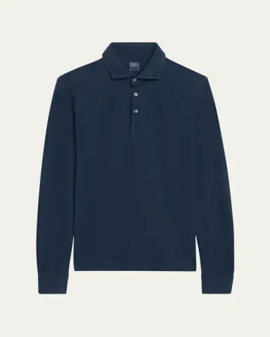 Fedeli Men's Giza Cotton Long-Sleeve Pique Polo Shirt | Thumbnail 6 Fedeli Men's Giza Cotton Long-Sleeve Pique Polo Shirt | Thumbnail 6