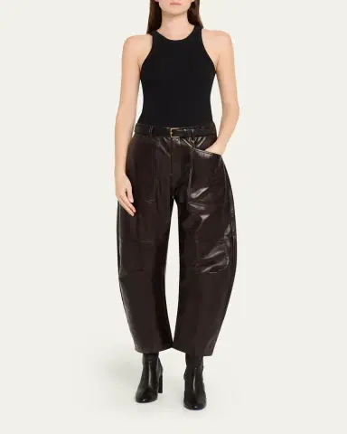 Nili Lotan Shon Leather Barrel-Leg Ankle Pants | Thumbnail 6 Nili Lotan Shon Leather Barrel-Leg Ankle Pants | Thumbnail 6