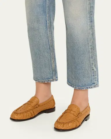 Saint Laurent Le Ostrich Leather YSL Penny Loafers | Thumbnail 2 Saint Laurent Le Ostrich Leather YSL Penny Loafers | Thumbnail 2