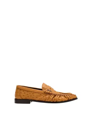 Saint Laurent Le Ostrich Leather YSL Penny Loafers | Thumbnail 1 Saint Laurent Le Ostrich Leather YSL Penny Loafers | Thumbnail 1