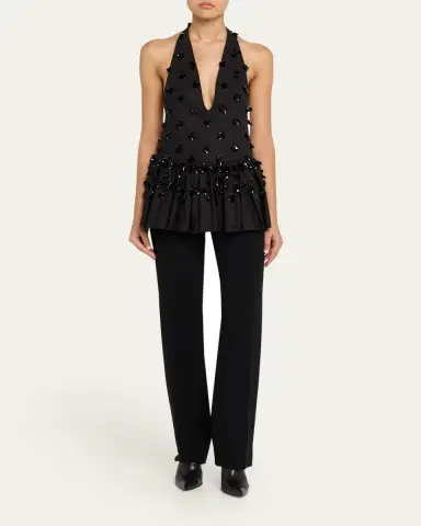 Diotima Embellished Plunging Ruffle Halter Top | Thumbnail 2 Diotima Embellished Plunging Ruffle Halter Top | Thumbnail 2