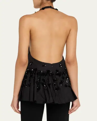 Diotima Embellished Plunging Ruffle Halter Top | Thumbnail 3 Diotima Embellished Plunging Ruffle Halter Top | Thumbnail 3