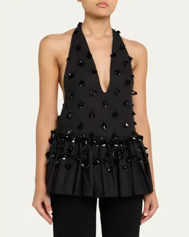 Diotima Embellished Plunging Ruffle Halter Top | Thumbnail 4 Diotima Embellished Plunging Ruffle Halter Top | Thumbnail 4
