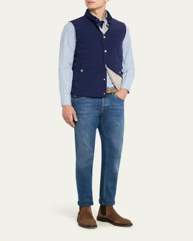 Brunello Cucinelli Men's Quilted Nylon Snap-Front Vest | Thumbnail 2 Brunello Cucinelli Men's Quilted Nylon Snap-Front Vest | Thumbnail 2