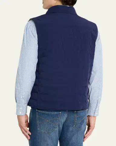 Brunello Cucinelli Men's Quilted Nylon Snap-Front Vest | Thumbnail 3 Brunello Cucinelli Men's Quilted Nylon Snap-Front Vest | Thumbnail 3