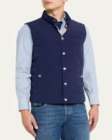Brunello Cucinelli Men's Quilted Nylon Snap-Front Vest | Thumbnail 4 Brunello Cucinelli Men's Quilted Nylon Snap-Front Vest | Thumbnail 4