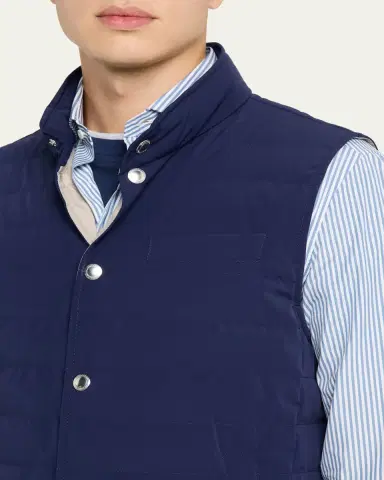 Brunello Cucinelli Men's Quilted Nylon Snap-Front Vest | Thumbnail 5 Brunello Cucinelli Men's Quilted Nylon Snap-Front Vest | Thumbnail 5