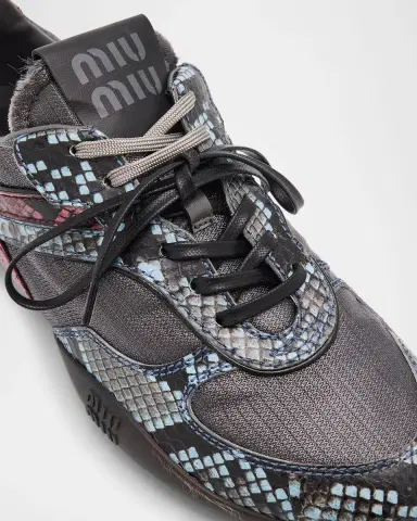 Miu Miu Gymnasium Technical Fabric and Python Low-Top Sneakers | Thumbnail 4 Miu Miu Gymnasium Technical Fabric and Python Low-Top Sneakers | Thumbnail 4