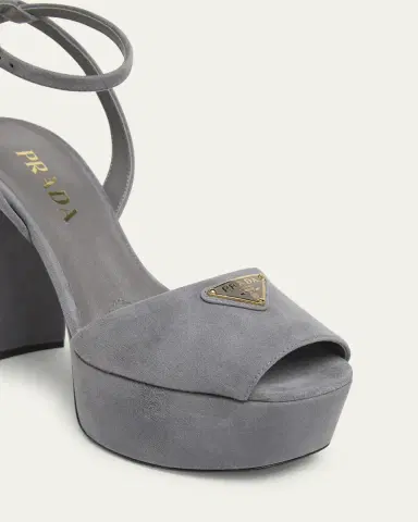 Prada Triangle Logo Suede Ankle-Strap Platform Sandals | Thumbnail 3 Prada Triangle Logo Suede Ankle-Strap Platform Sandals | Thumbnail 3