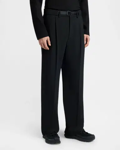 Moncler Men's Matte Black Belted Twill Trousers | Thumbnail 3 Moncler Men's Matte Black Belted Twill Trousers | Thumbnail 3