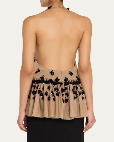 Diotima Embellished Plunging Halter Peplum Top | Thumbnail 3 Diotima Embellished Plunging Halter Peplum Top | Thumbnail 3