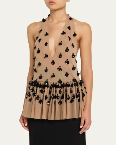 Diotima Embellished Plunging Halter Peplum Top | Thumbnail 4 Diotima Embellished Plunging Halter Peplum Top | Thumbnail 4
