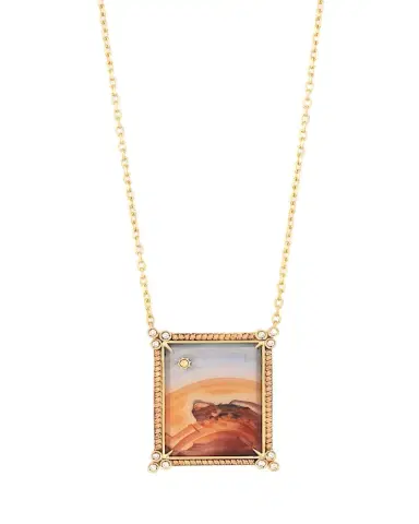 Silvia Furmanovich 18K Yellow Gold Agate Landscape Necklace with Sun Detail, Diamonds and Orange Sapphires | Thumbnail 1 Silvia Furmanovich 18K Yellow Gold Agate Landscape Necklace with Sun Detail, Diamonds and Orange Sapphires | Thumbnail 1