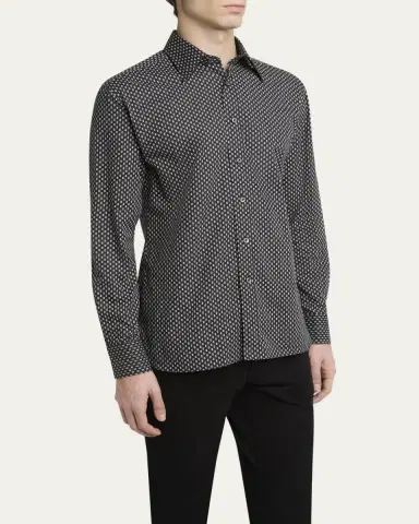 TOM FORD Men's Geometric Cotton Voile Sport Shirt | Thumbnail 4 TOM FORD Men's Geometric Cotton Voile Sport Shirt | Thumbnail 4