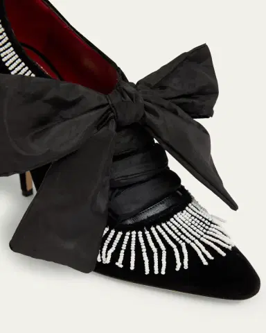 Valentino Garavani Rockoco Beaded Lace-Up Velvet Pumps | Thumbnail 5 Valentino Garavani Rockoco Beaded Lace-Up Velvet Pumps | Thumbnail 5