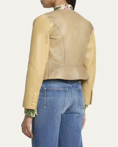 Chloé Scoop-Neck Leather Single-Breasted Jacket | Thumbnail 3 Chloé Scoop-Neck Leather Single-Breasted Jacket | Thumbnail 3