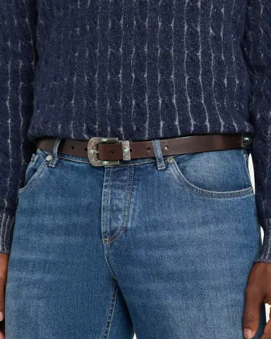 Brunello Cucinelli Men's Western Turquoise and Leather Belt | Thumbnail 2 Brunello Cucinelli Men's Western Turquoise and Leather Belt | Thumbnail 2