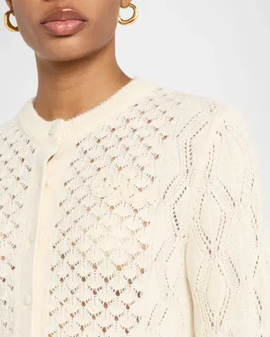 Chloé Open-Knit Ruffle Crewneck Cardigan | Thumbnail 4 Chloé Open-Knit Ruffle Crewneck Cardigan | Thumbnail 4