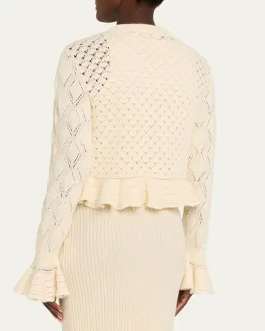 Chloé Open-Knit Ruffle Crewneck Cardigan | Thumbnail 7 Chloé Open-Knit Ruffle Crewneck Cardigan | Thumbnail 7